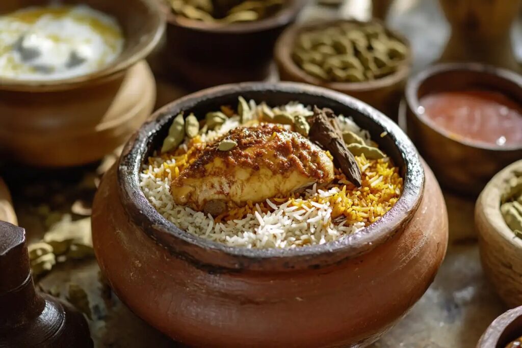 Dum-cooked Biryani in a clay pot