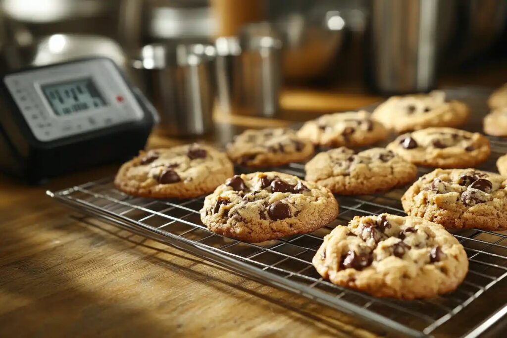 Freshly baked cookies made using the Disney chocolate chip cookie recipe metric measurements