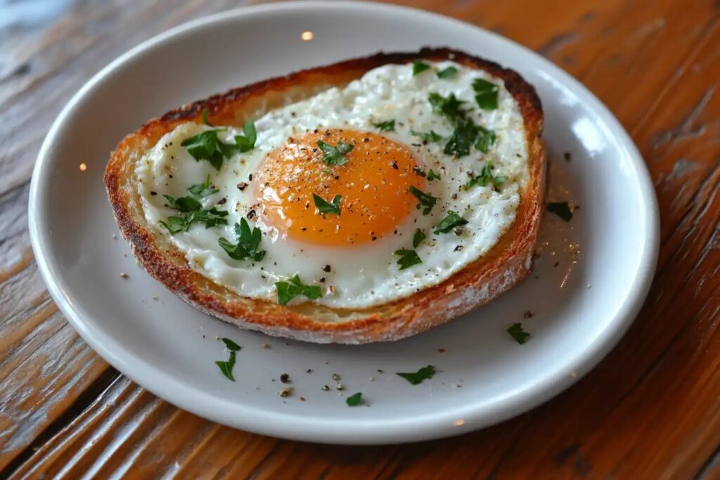 An egg frying in a non-stick pan, with a spatula flipping it.