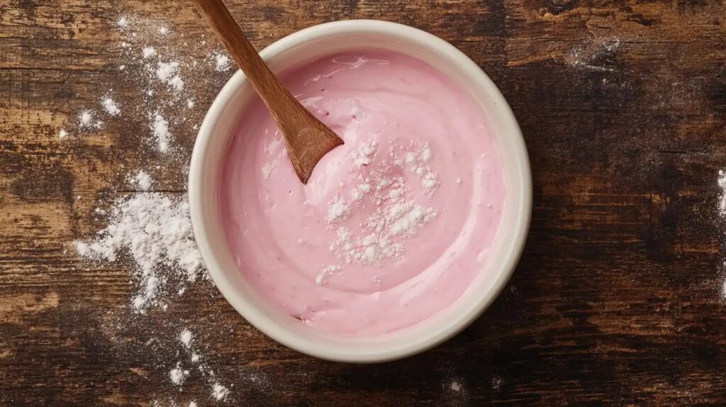 How is the pink sauce made? Creamy pink condiment in a small dish.