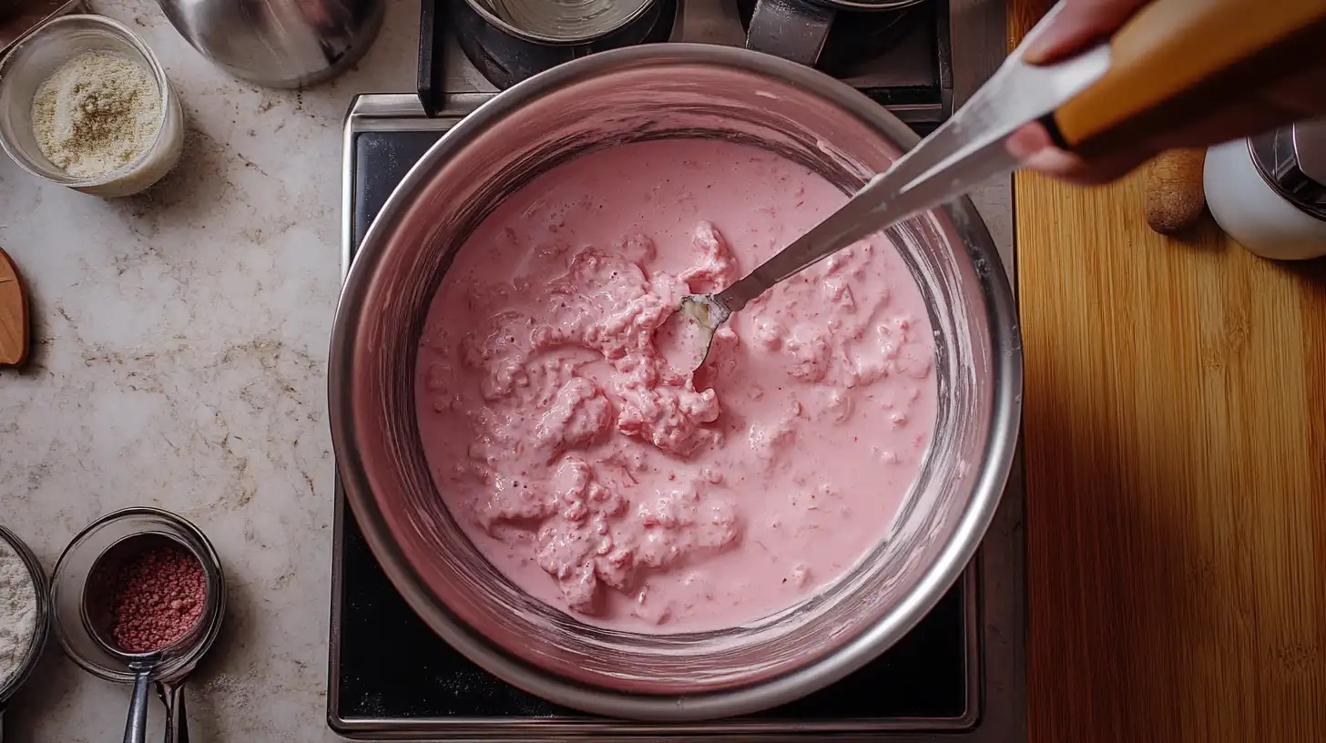 What does the pink sauce taste like? A creamy pink pasta sauce in a small bowl.