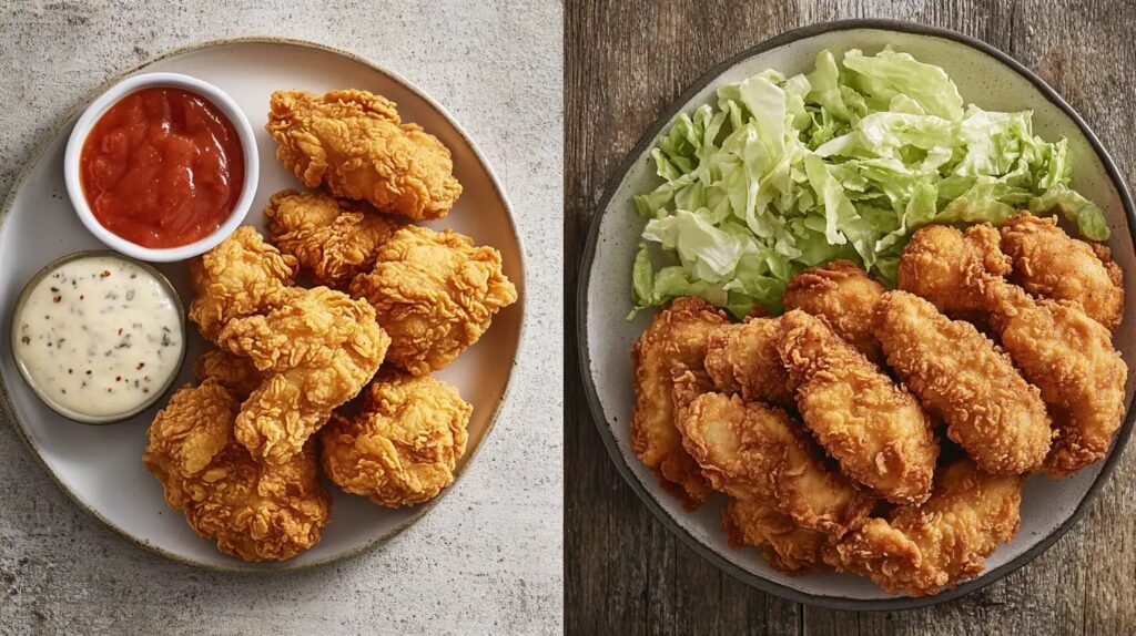 What is the difference between crispy and crunchy chicken? Two fried chicken plates
