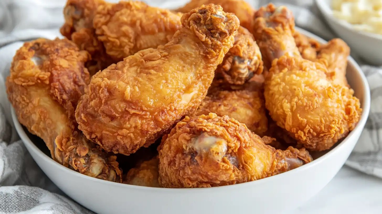 "what is the secret to crispy chicken? Perfectly fried, crunchy chicken pieces.
