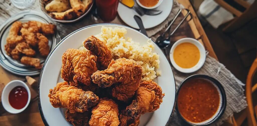 crispy chicken pieces arranged on a plate