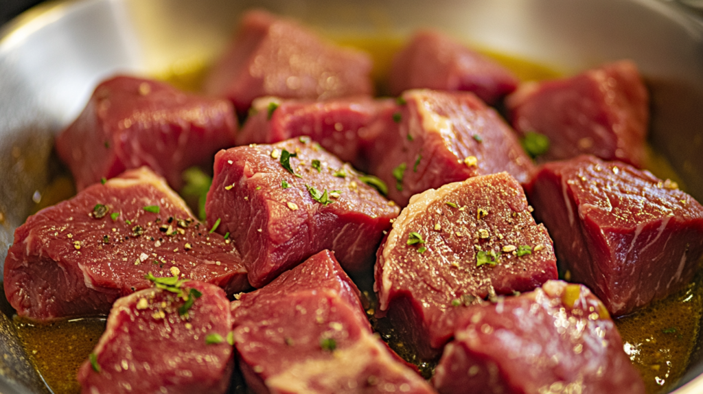 do you cook beef before adding to soup in a pot