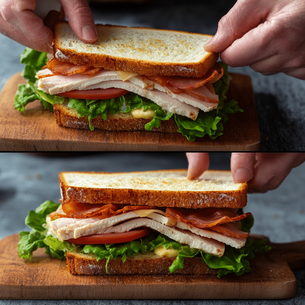 Making turkey sandwich", "Baking turkey casserole", "Rolling turkey pinwheels