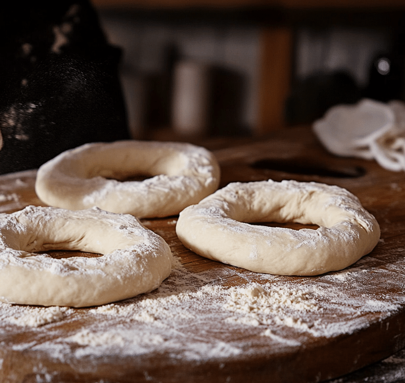  Shaping dough into rings