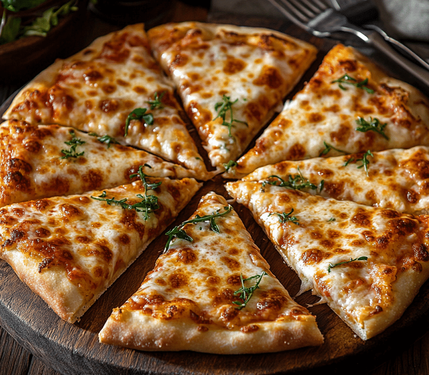Sliced cottage cheese pizza with side salad