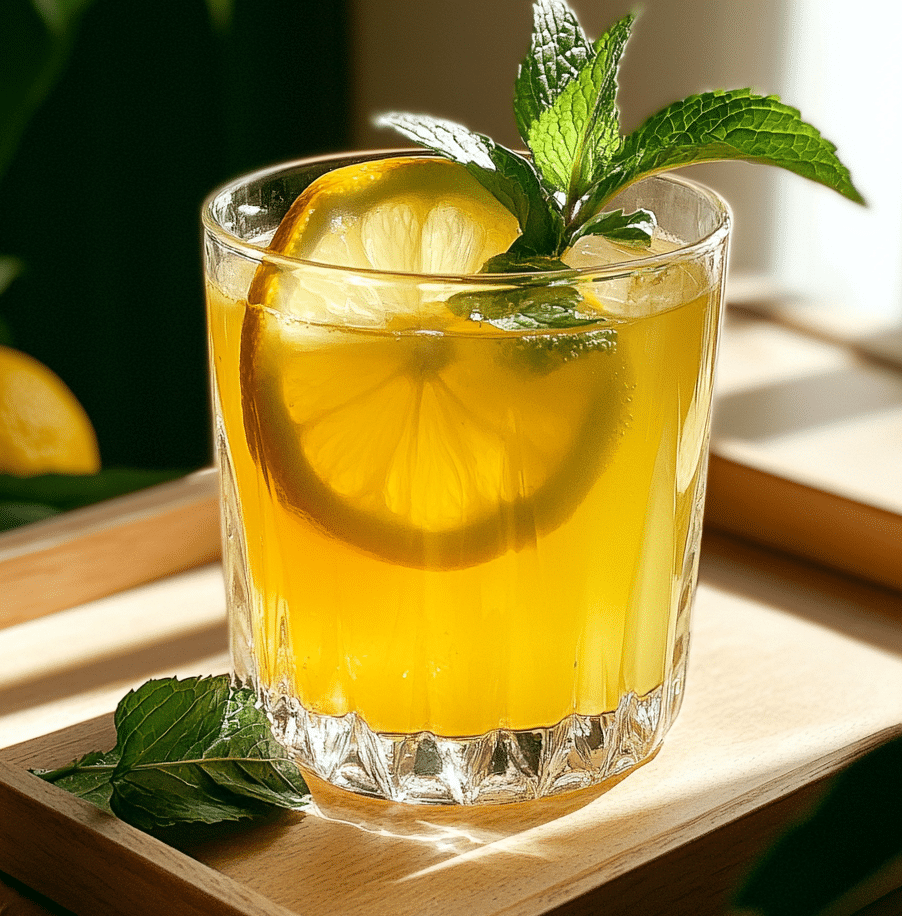 served natural mounjaro drink with lemon garnish