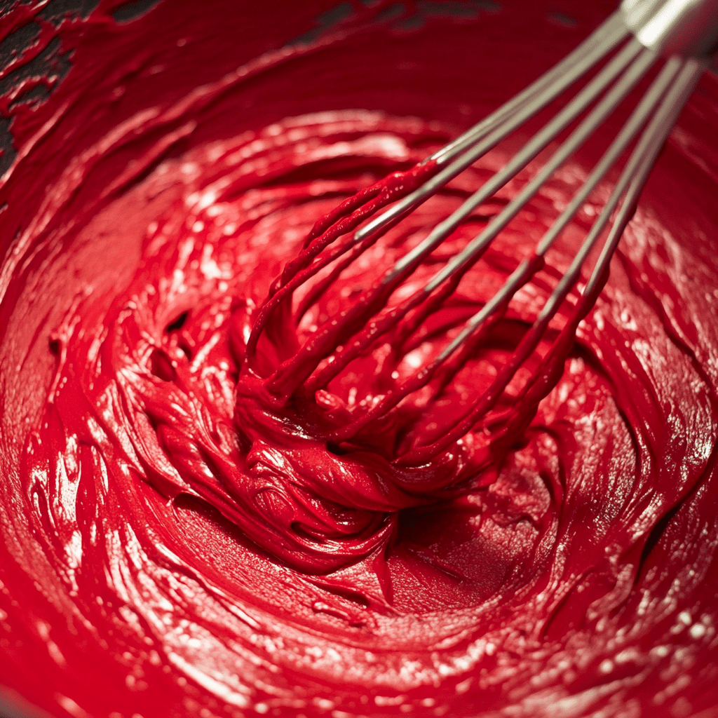 pouring red velvet batter