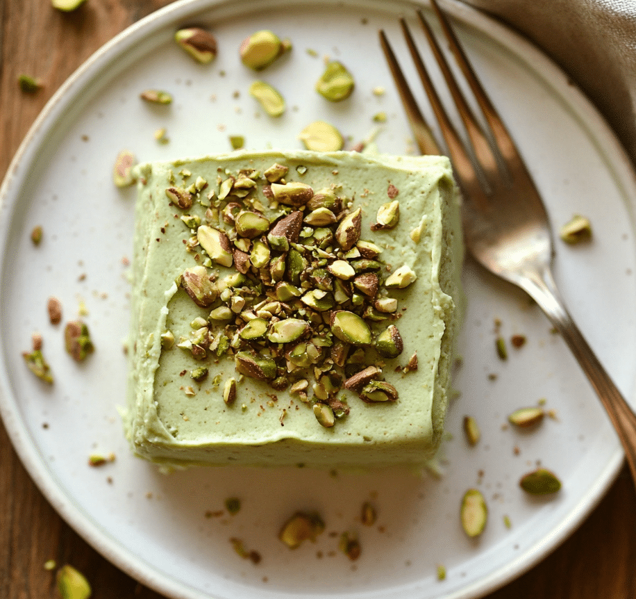 Served pistachio dessert square