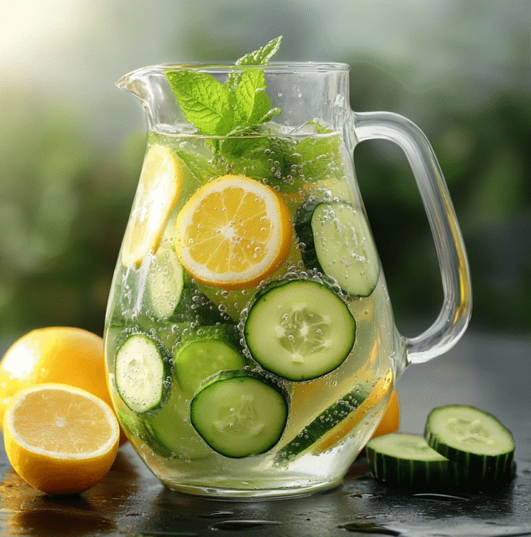 Summer detox drink with cucumber and mint