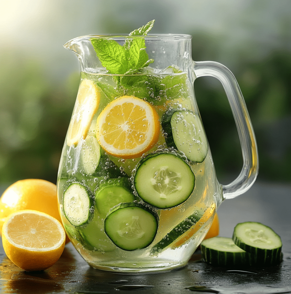 Summer detox drink with cucumber and mint