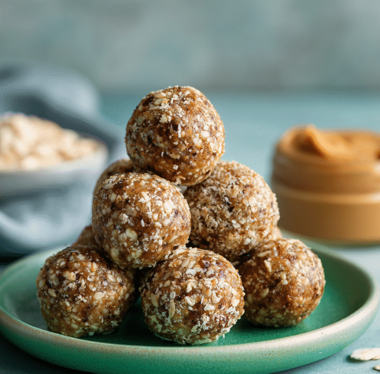 4 Ingredient Protein Balls on wooden surface