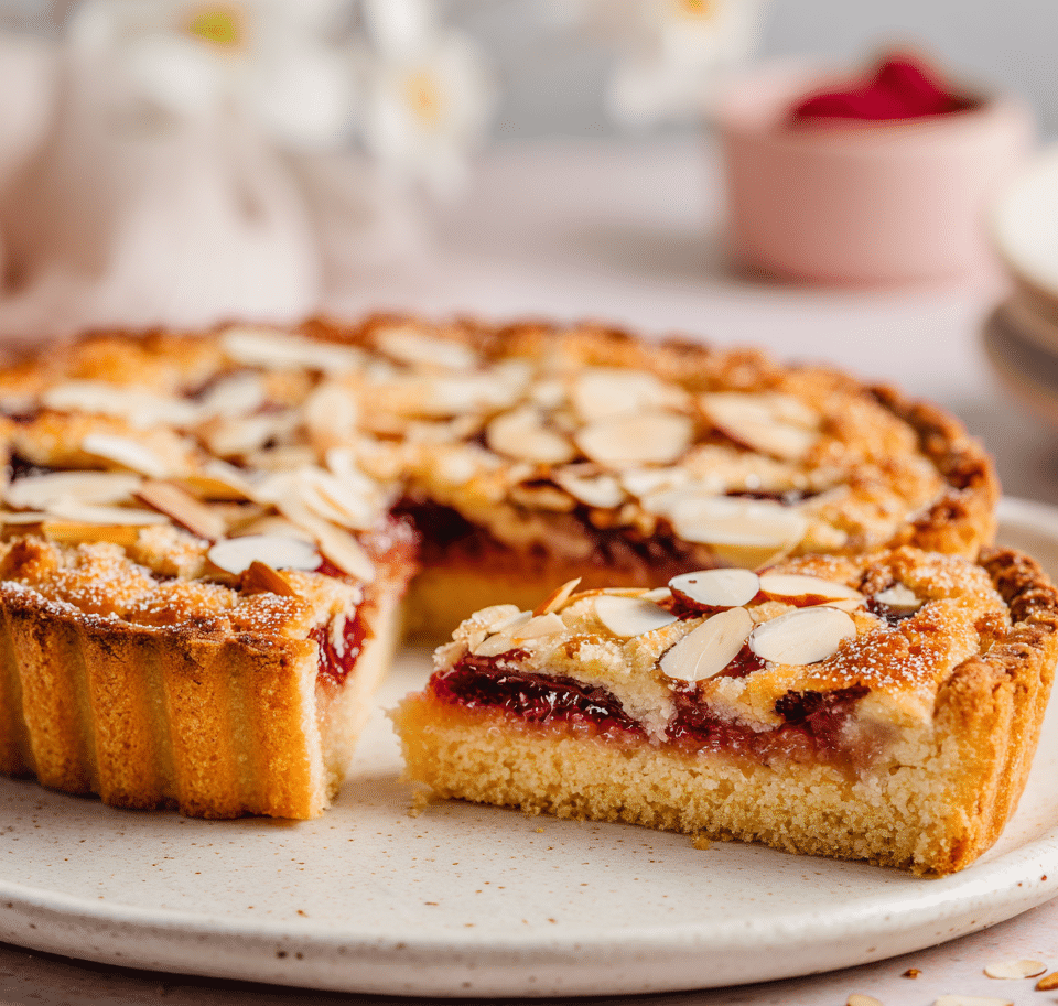 Gluten free Bakewell tart with almond topping