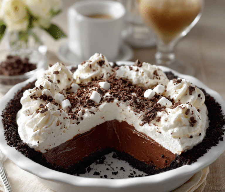 Whole Mississippi Mud Pie with Oreo crust and whipped cream topping