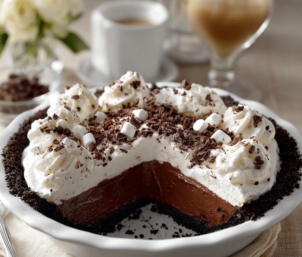 Whole Mississippi Mud Pie with Oreo crust and whipped cream topping