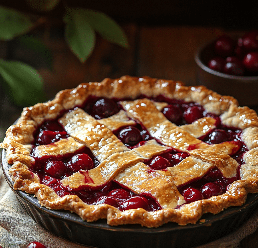 Water cherry pie with juicy filling